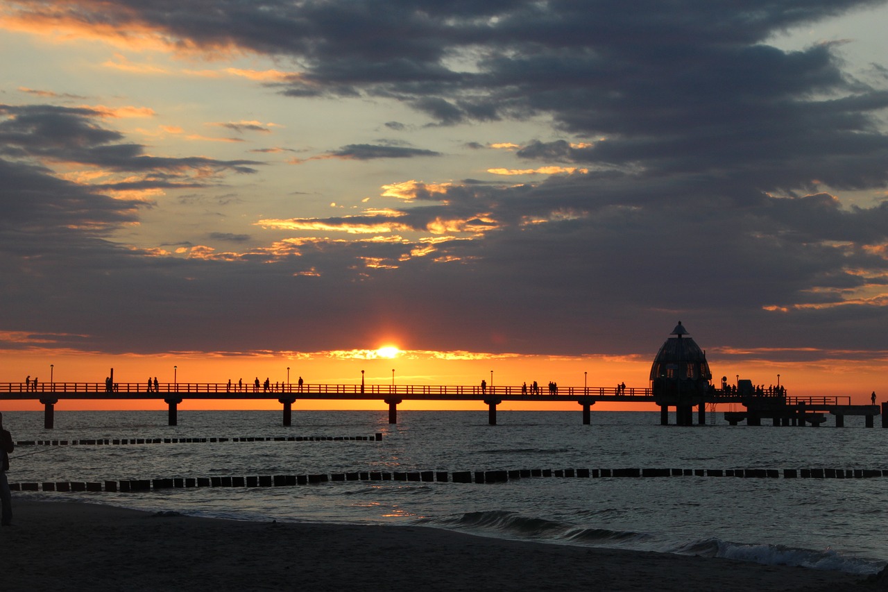 sunset  baltic sea  seebrücke zingst free photo