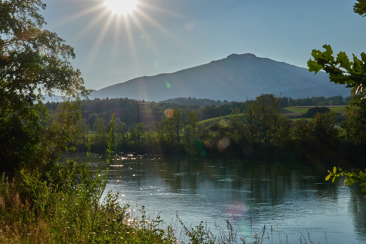 sunset  river  mountain free photo