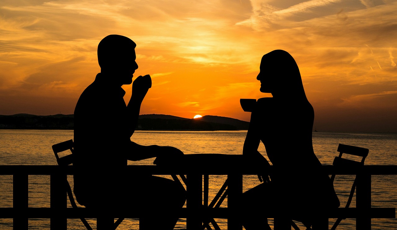 sunset  couple  coffee free photo