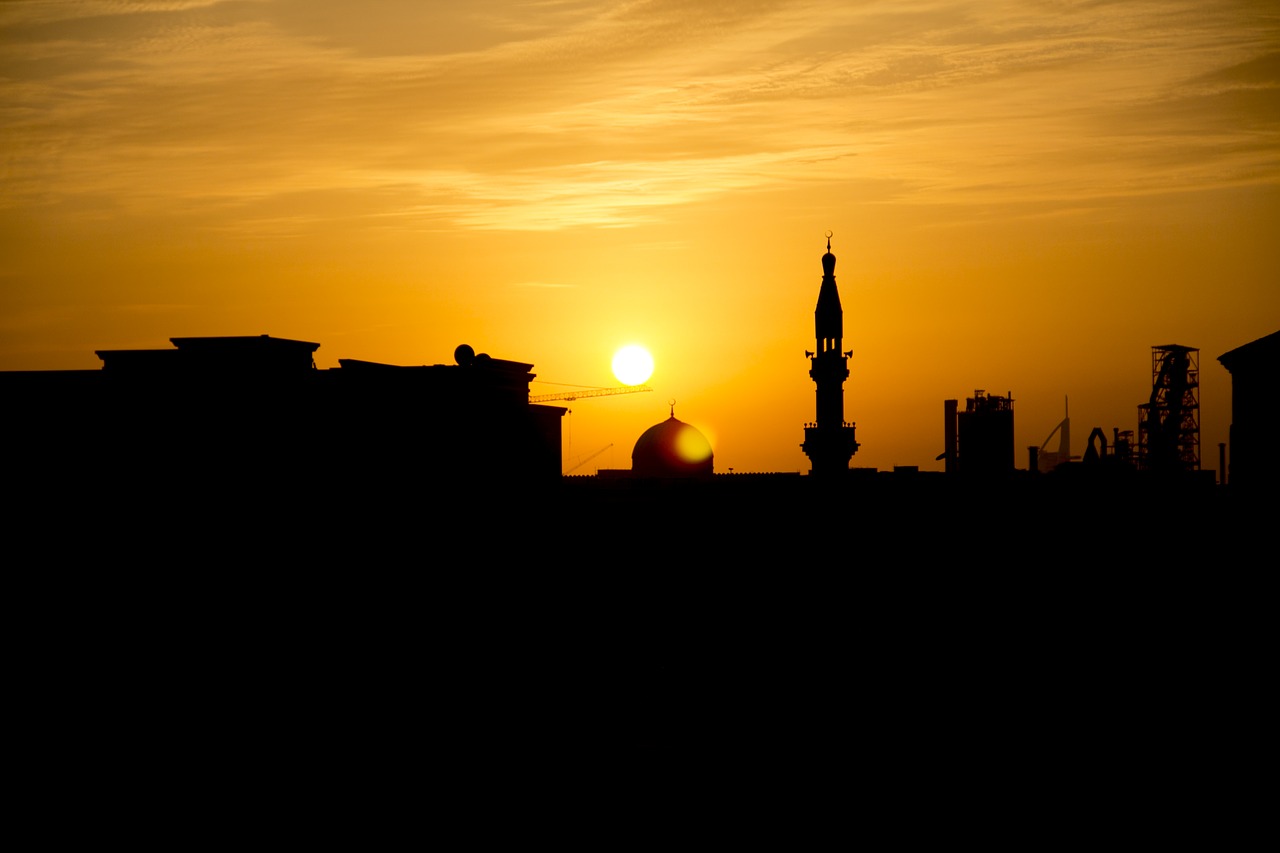 sunset  mosque  black free photo