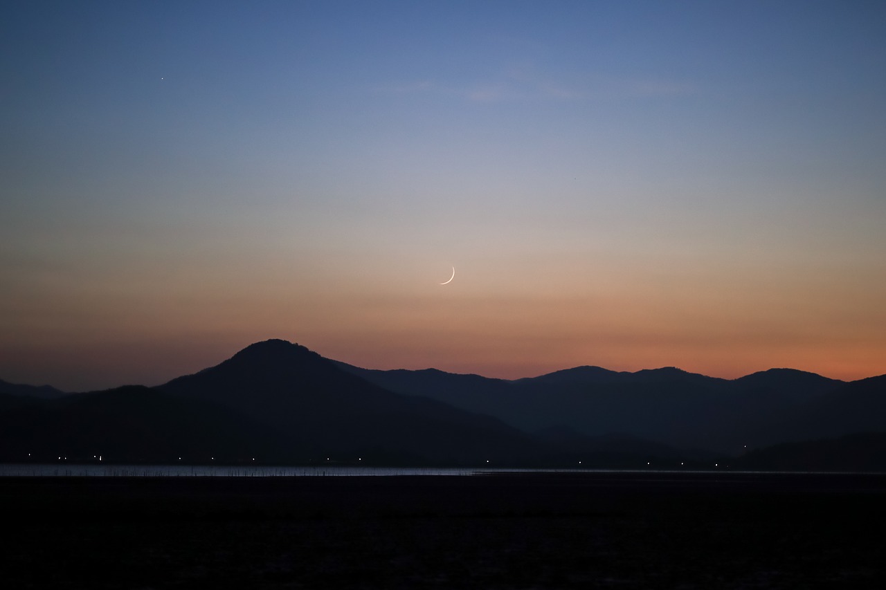 sunset  magic hour  moon free photo