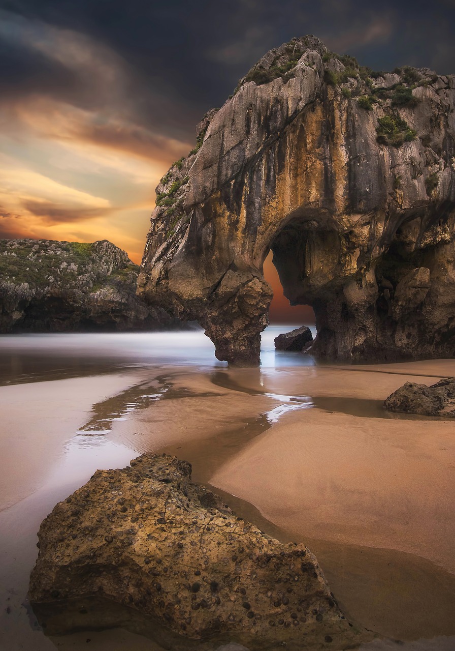 sunset  beach  asturias free photo