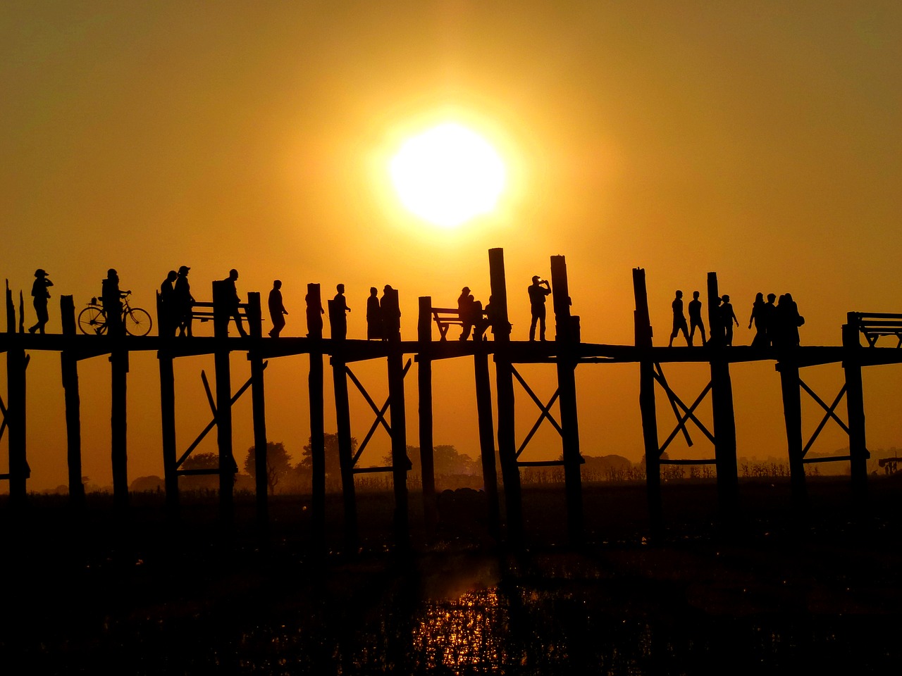 sunset  burma  bridge free photo
