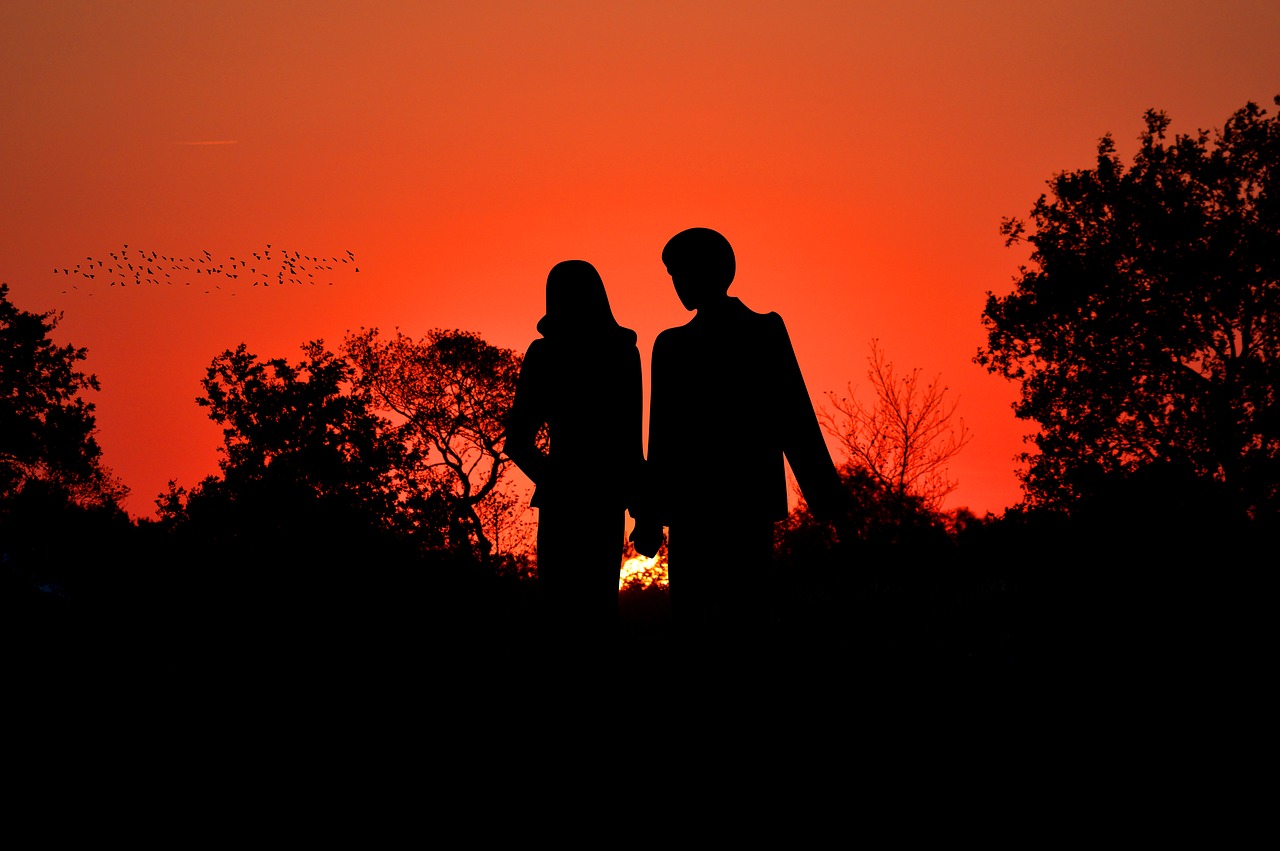 sunset  pair  romantic free photo