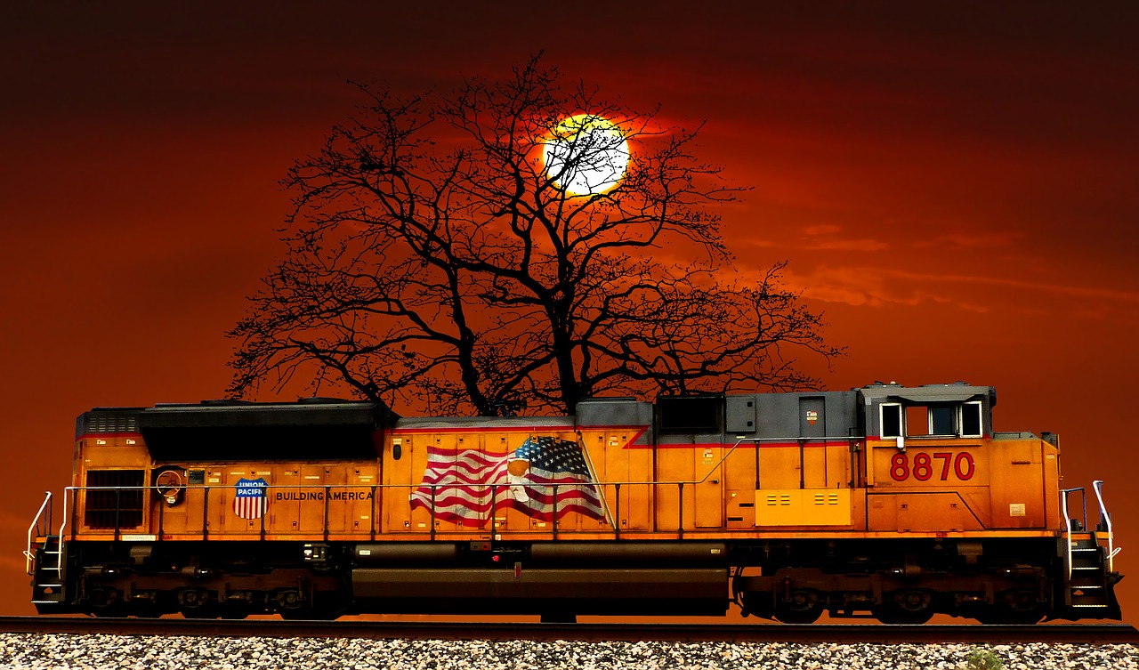 sunset  train american  tree free photo