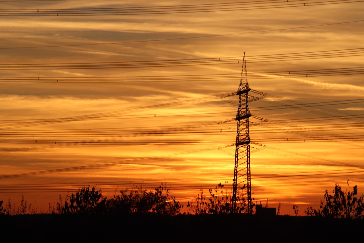 sunset  power pylon  orange free photo