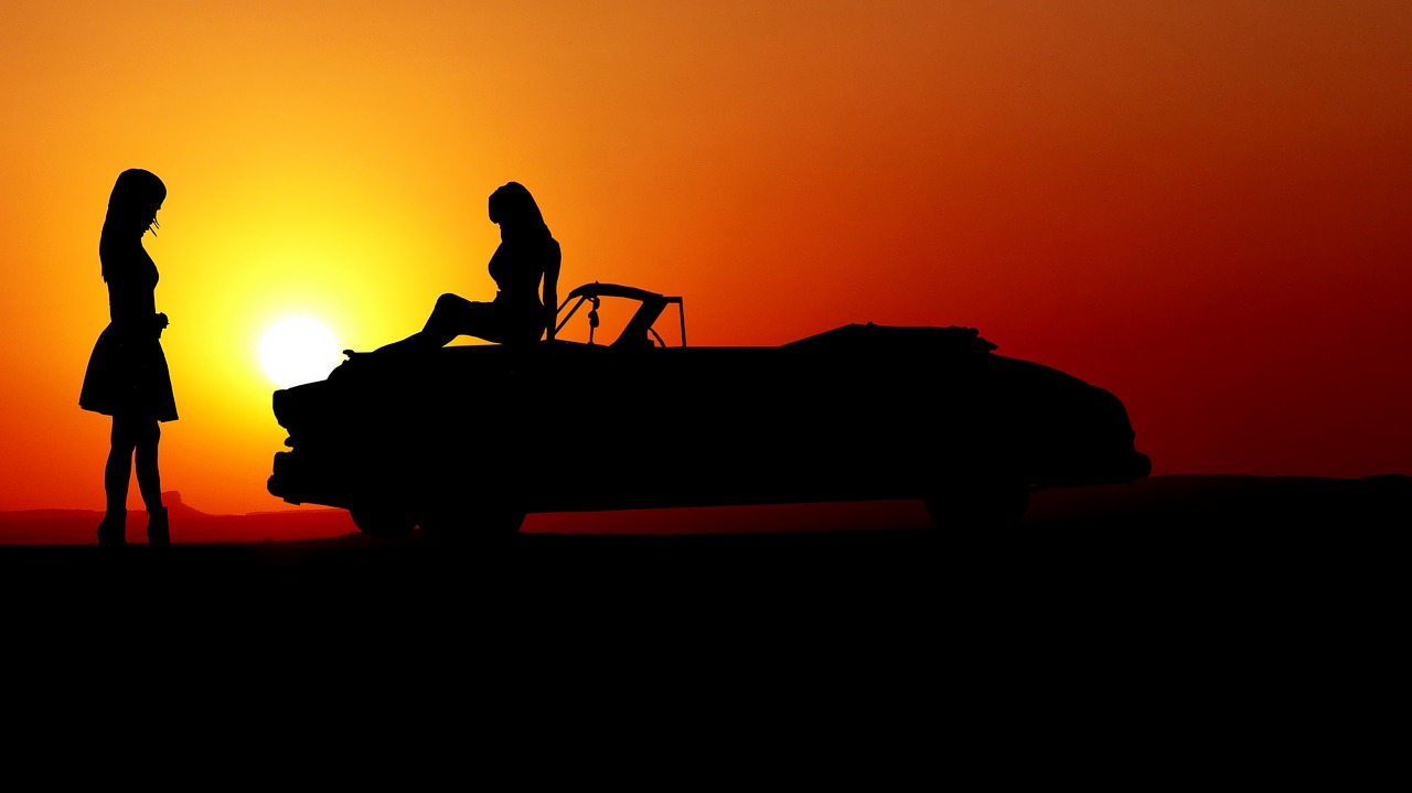 sunset  car  romance free photo