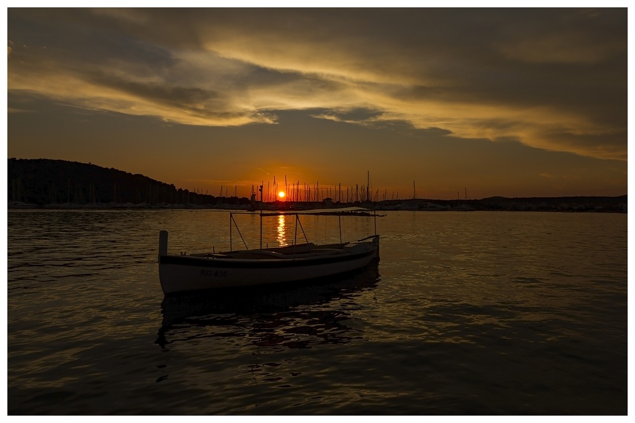 sunset  boat  croatia free photo