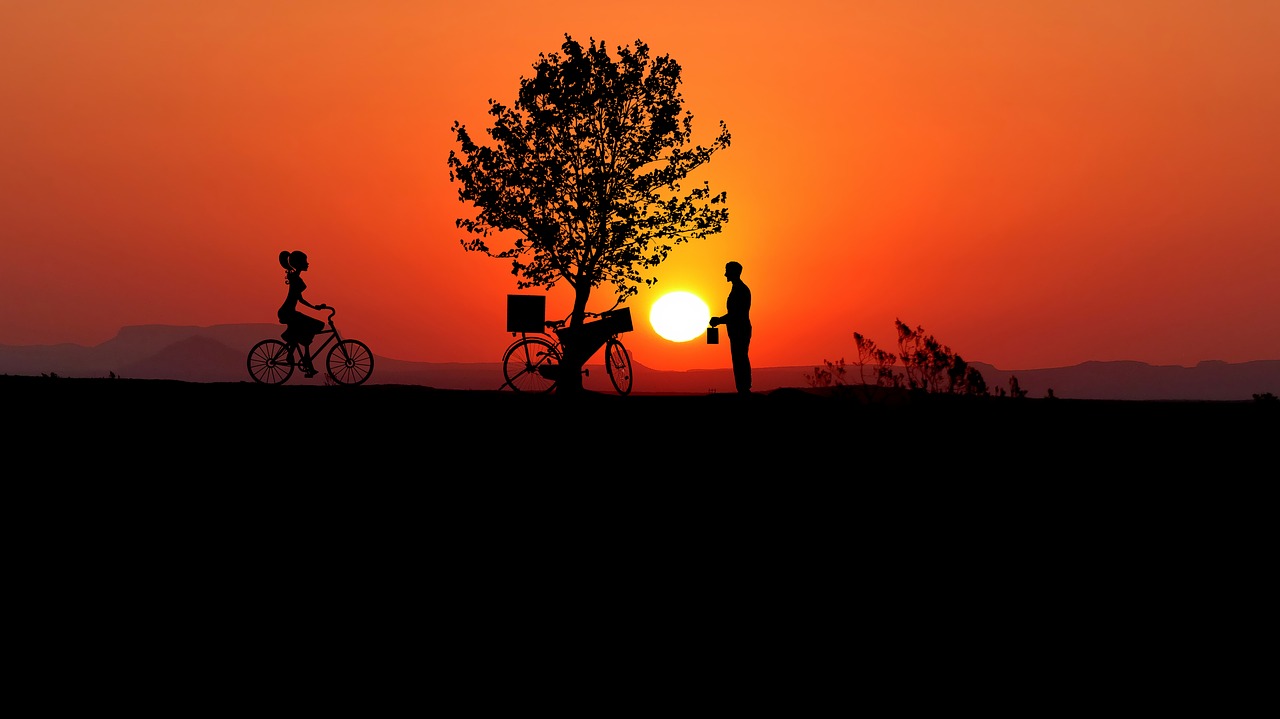 sunset  bike  woman free photo