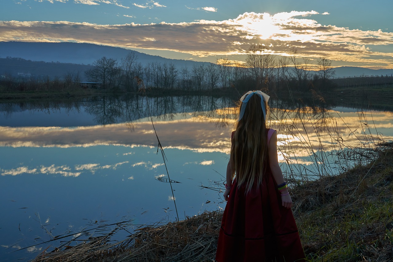 sunset  lake  girl free photo