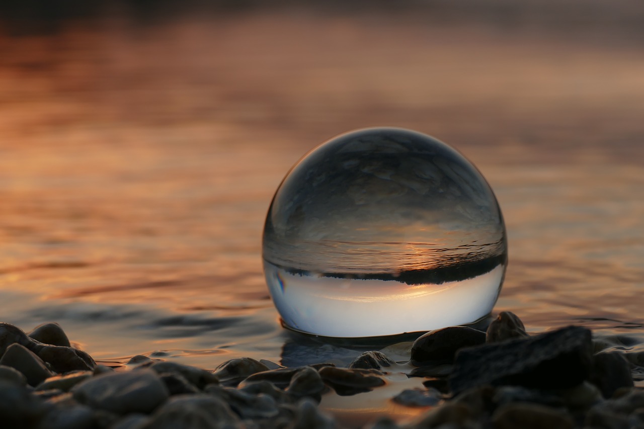 sunset  lake  glass sphere free photo