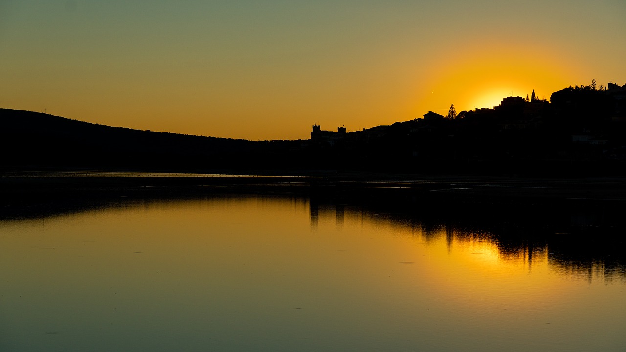 sunset  lake  people free photo