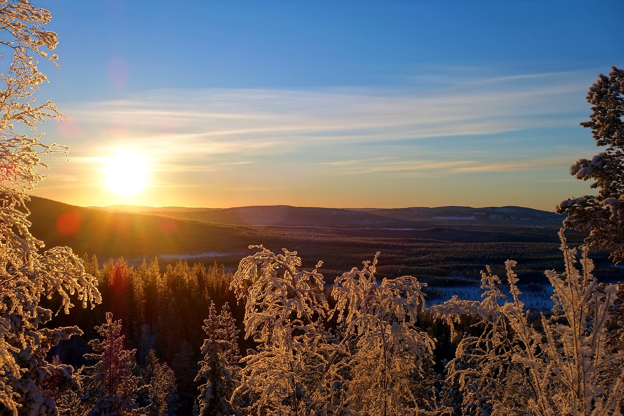 sunset  winter  lapland free photo