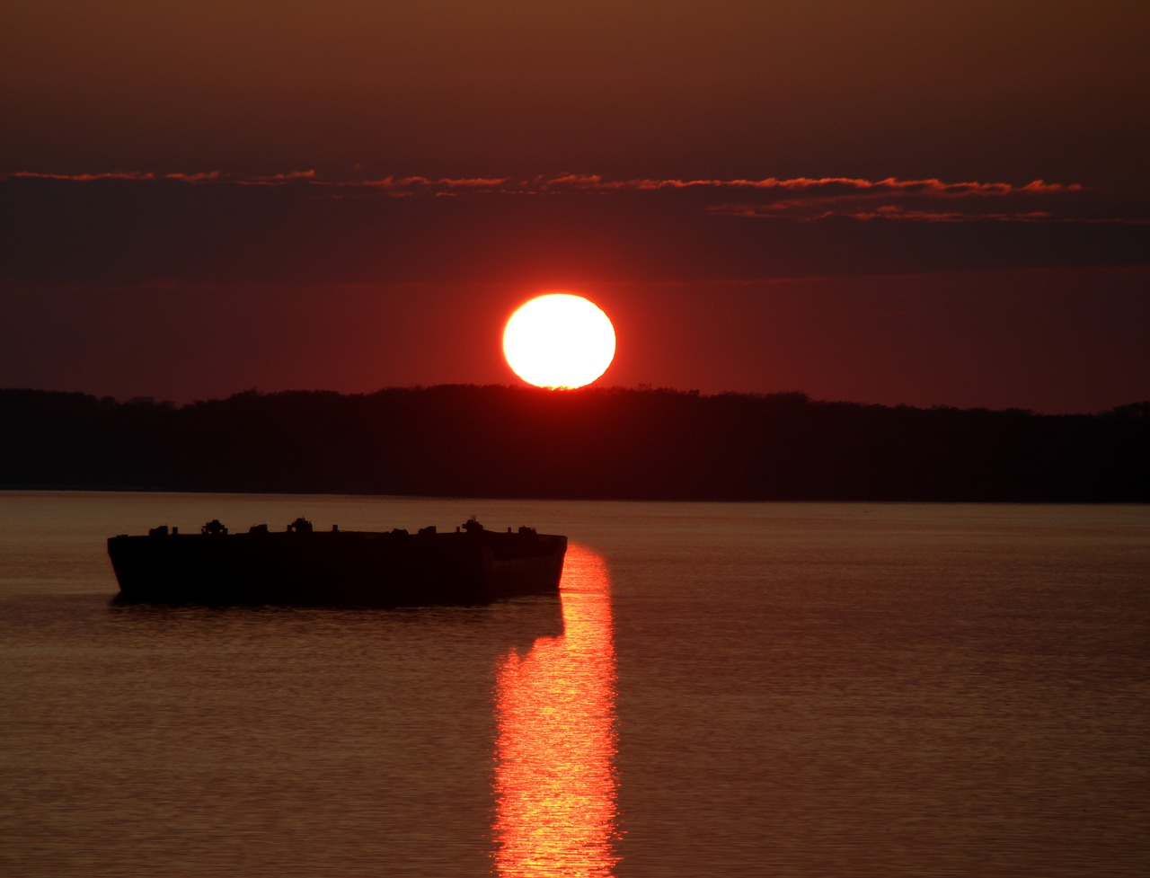 sunset  steamer  water free photo