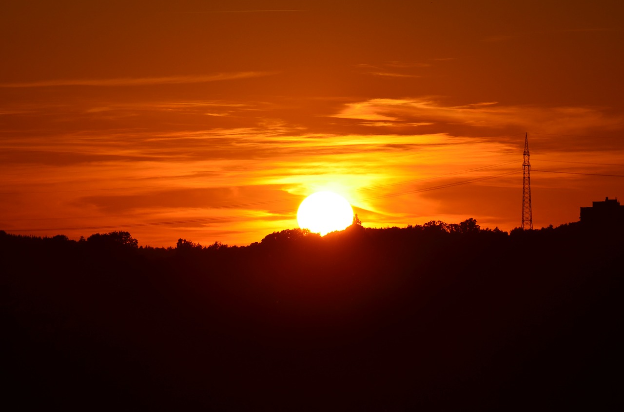 sunset strommast power line free photo