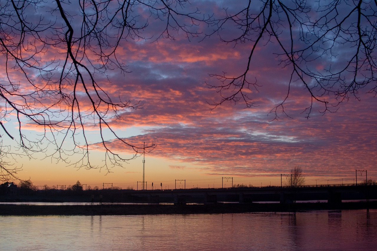 sunset  river  bridge free photo