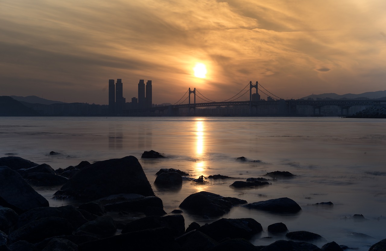 sunset  sea  bridge free photo