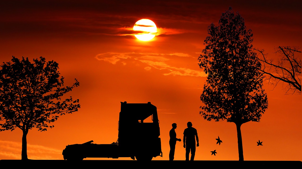 sunset  truck  man free photo