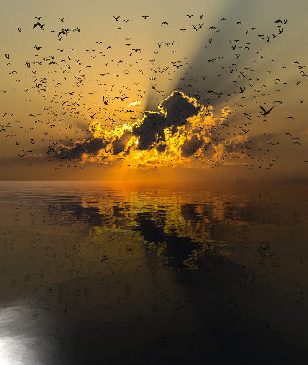 sunset  reflection  birds free photo