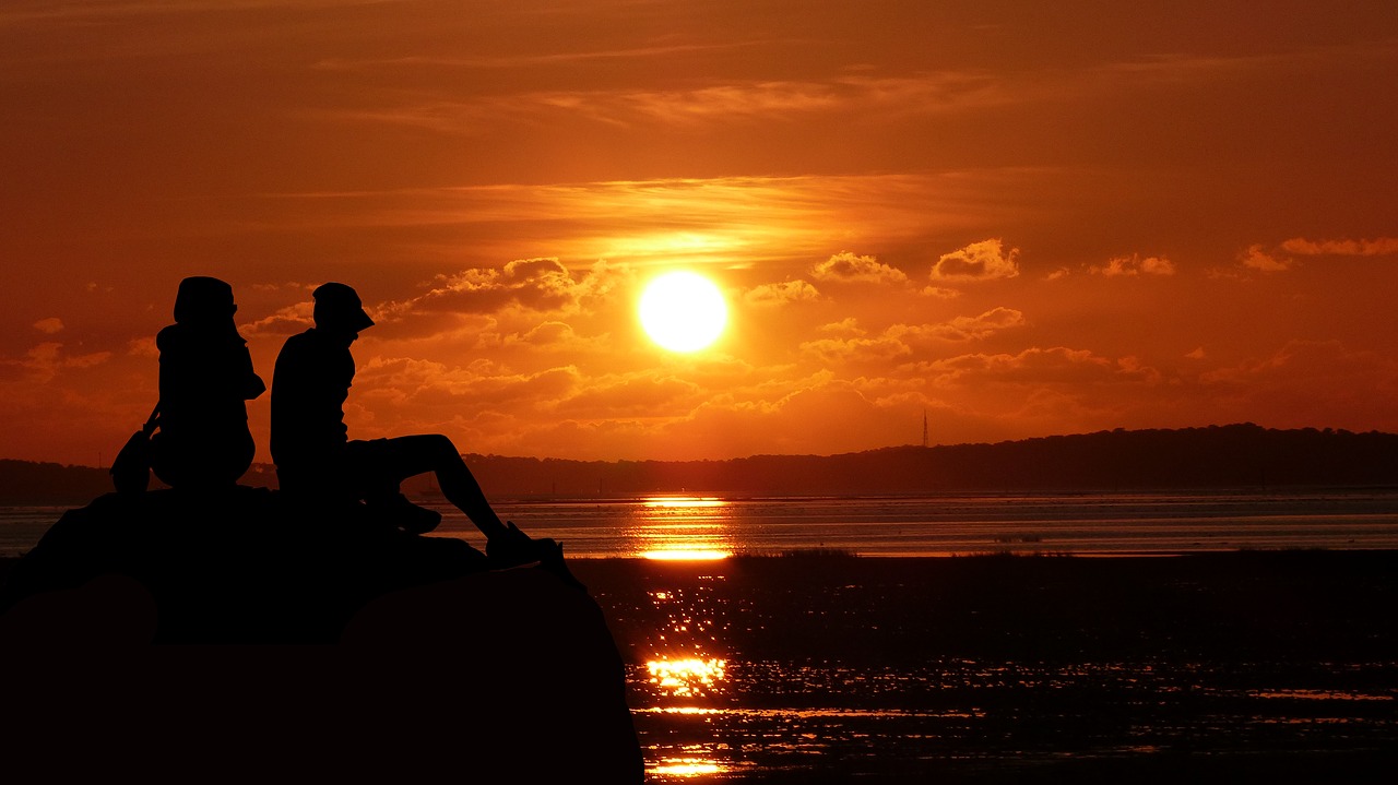 sunset  couple  love free photo