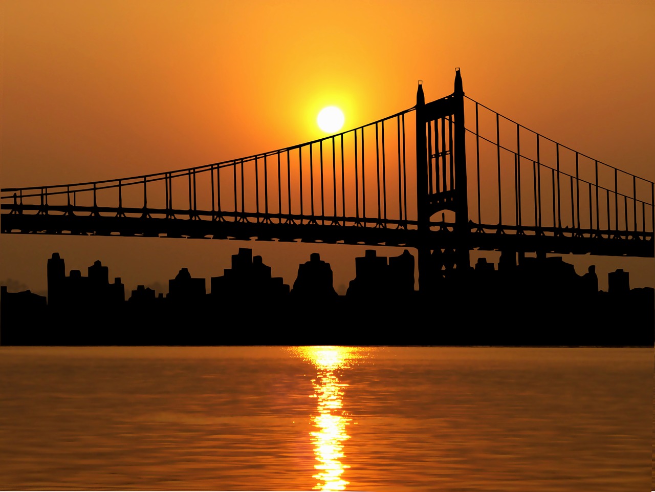 sunset  brooklyn bridge  city free photo
