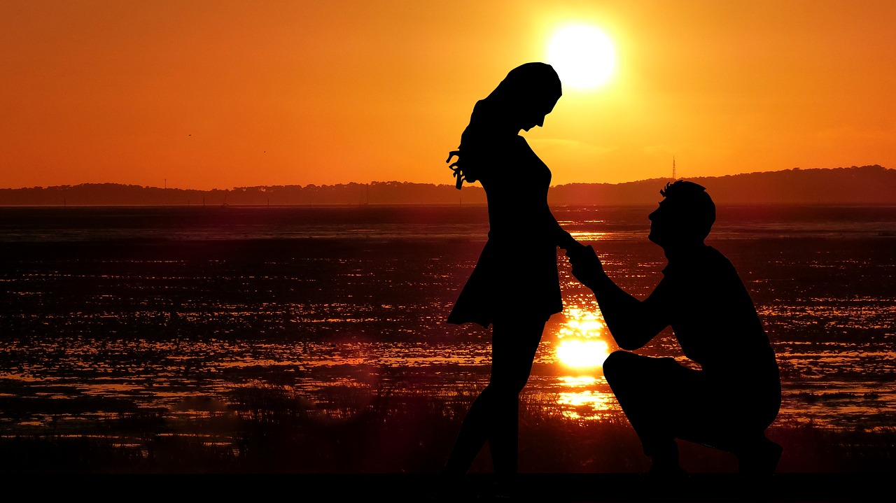 sunset  couple  love free photo