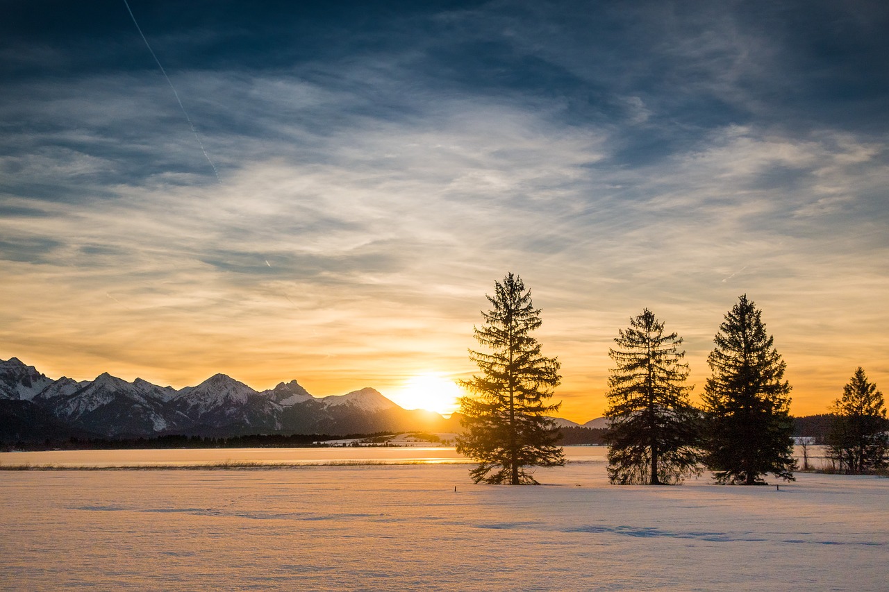 sunset  winter  mountains free photo