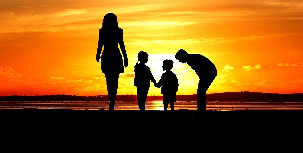 sunset  family  silhouette free photo