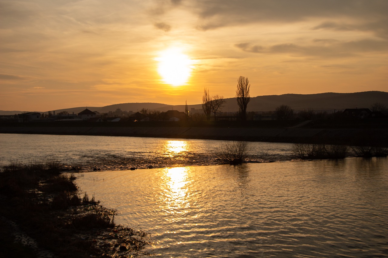 sunset  river  silhouette free photo