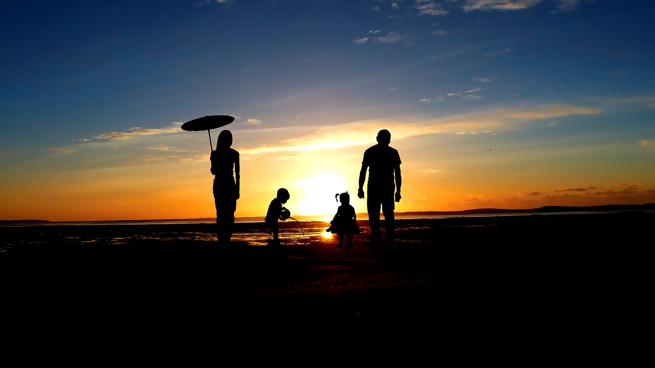 sunset  family  promenade free photo