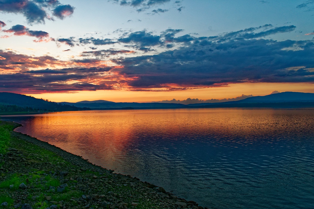 sunset  water  lake free photo