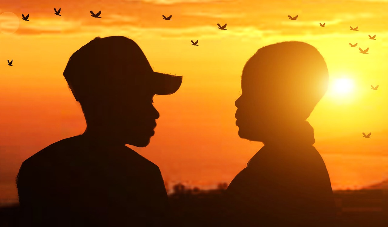 sunset  couple  love free photo