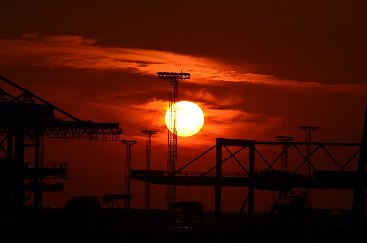 sunset industry port facility free photo