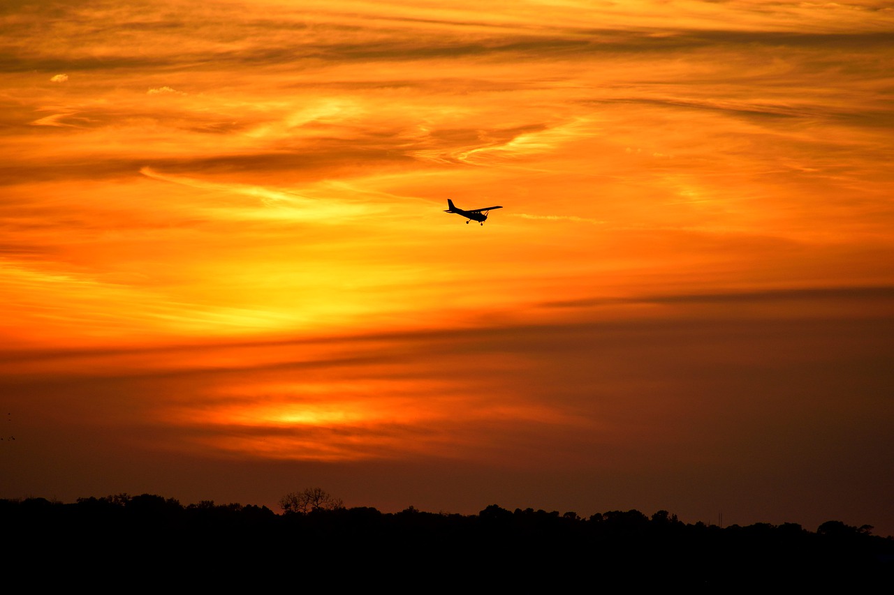 sunset  airplane  background free photo