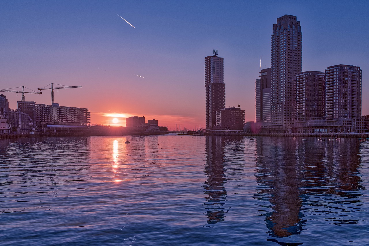 sunset  reflection  rotterdam free photo