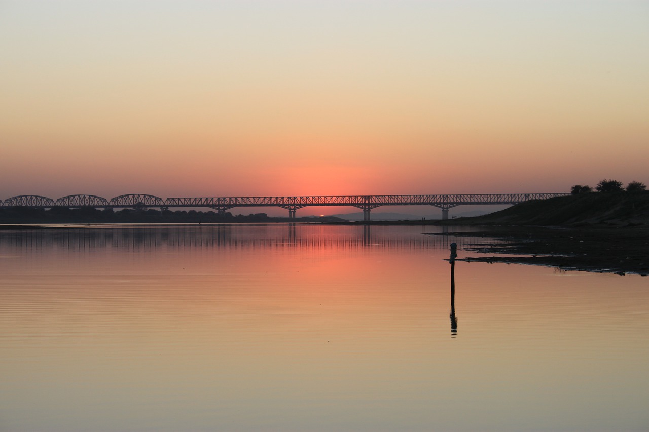 sunset  river  landscape free photo