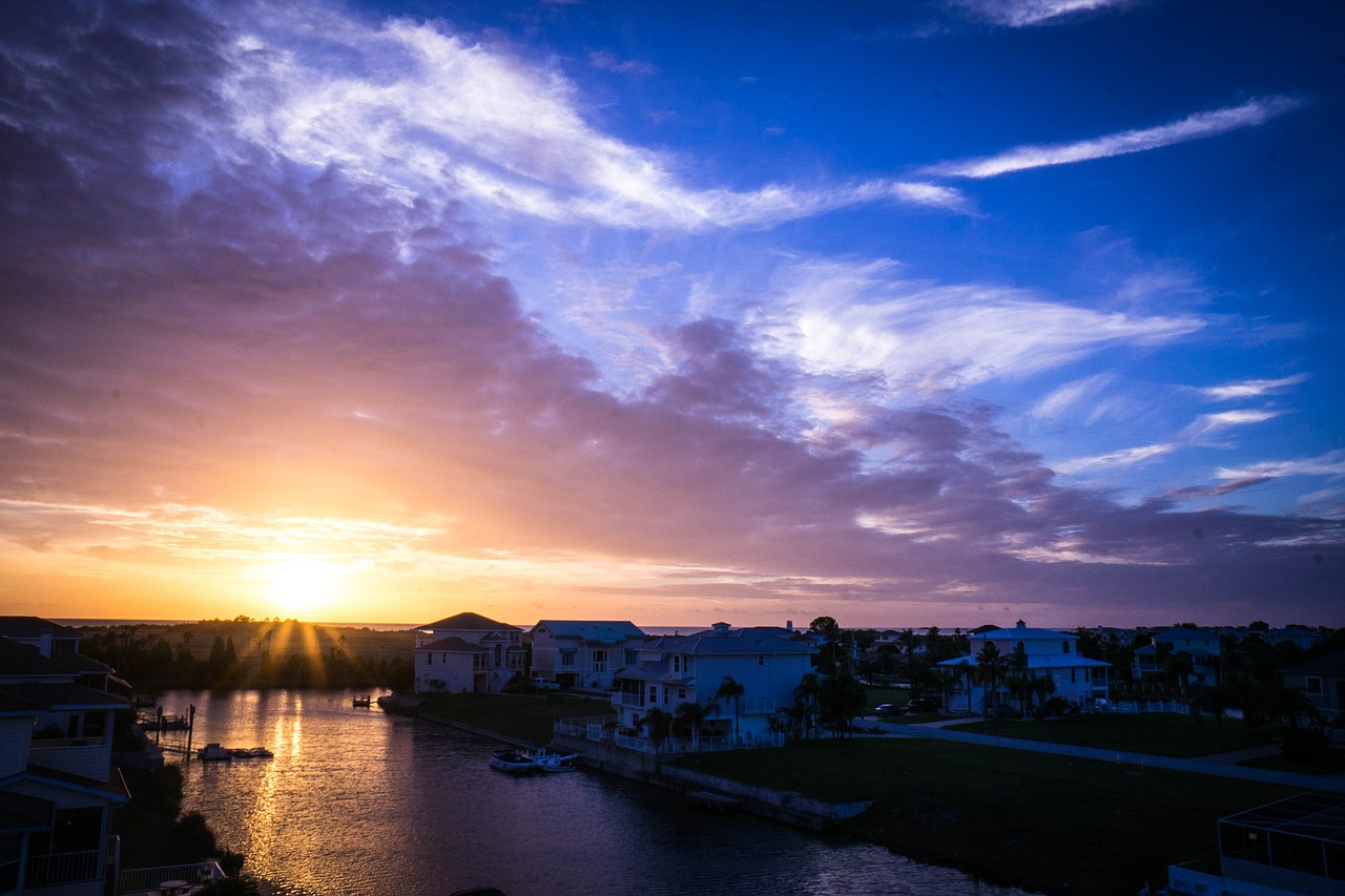 sunset canal water free photo