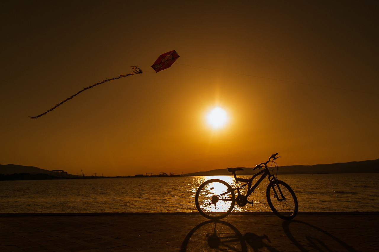 sunset  bicycle  kite free photo