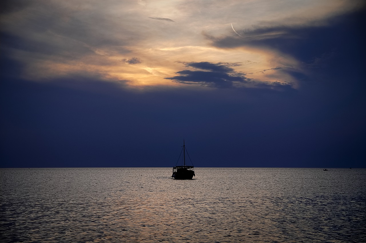 sunset  ship  sea free photo