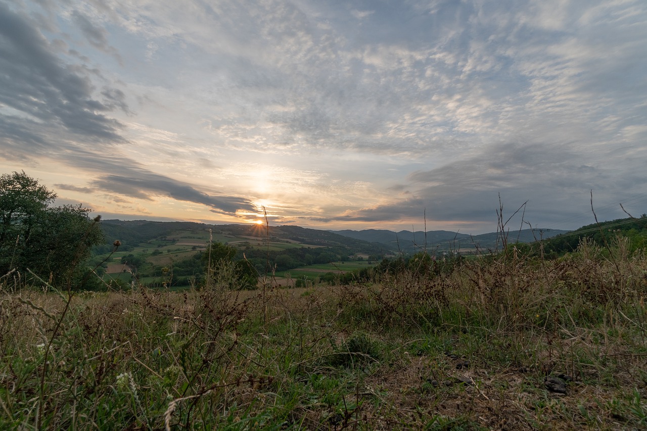 sunset  clouds  meadow free photo