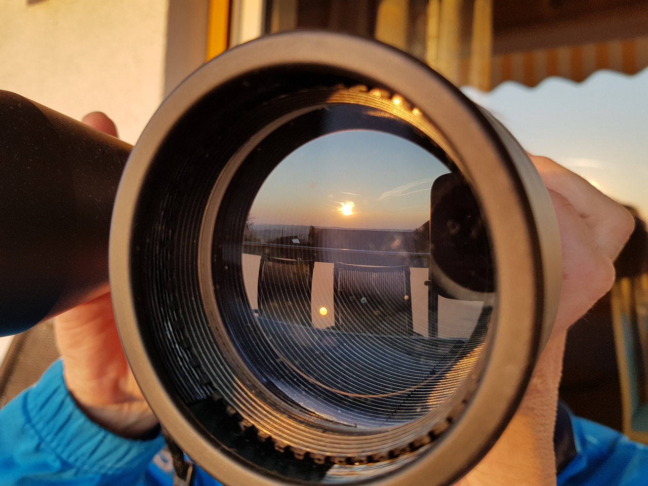 sunset  binoculars  mirror free photo