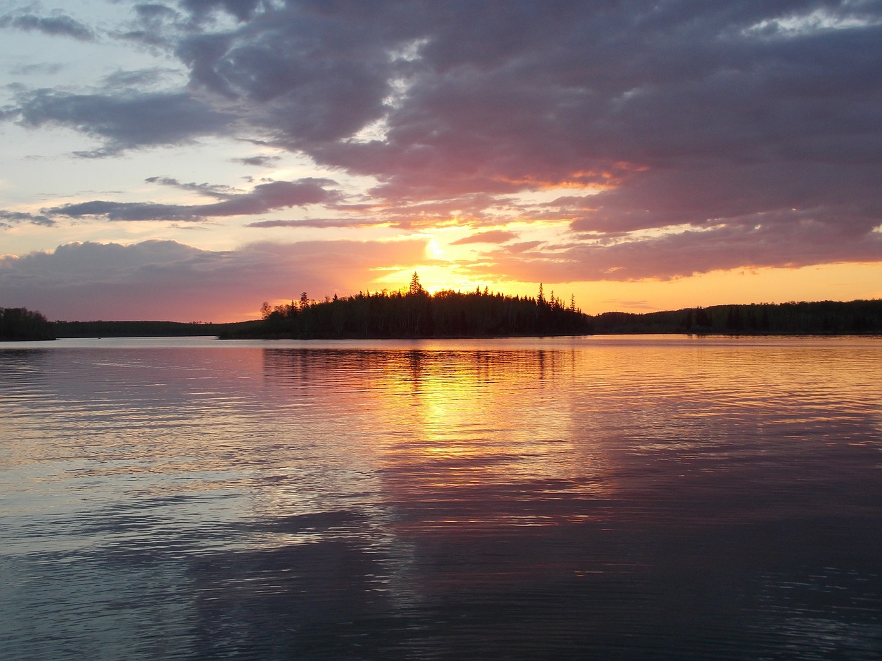 sunset lake island free photo