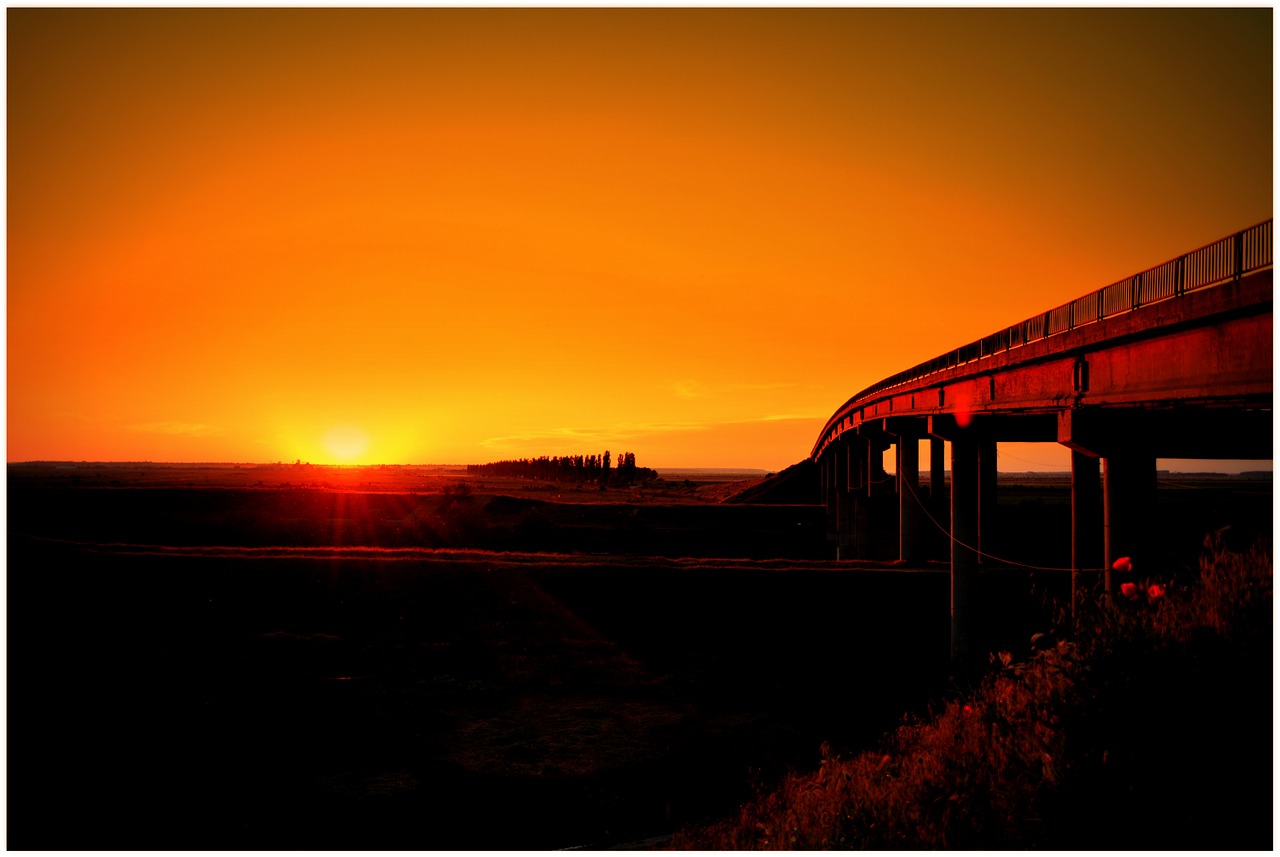 sunset sun bridge free photo