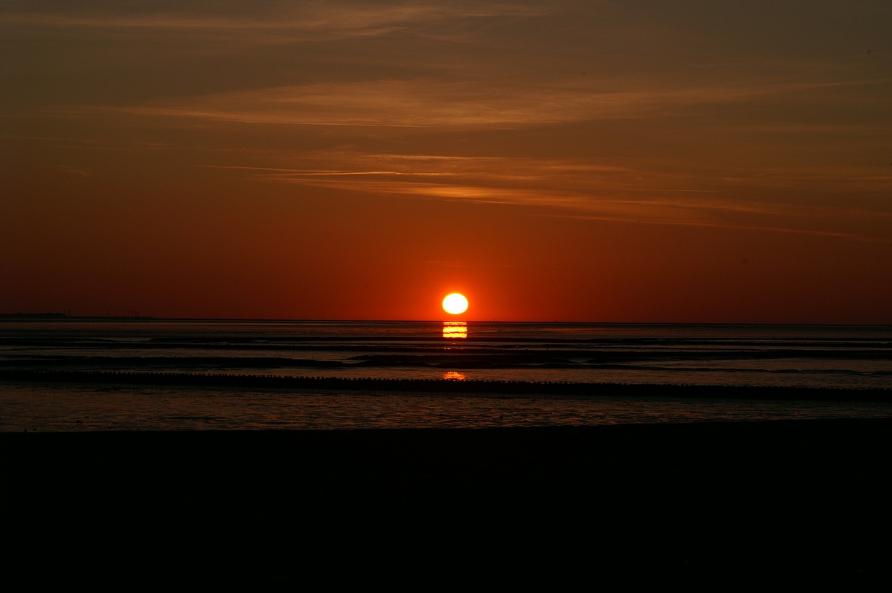 sunset wadden sea north sea free photo