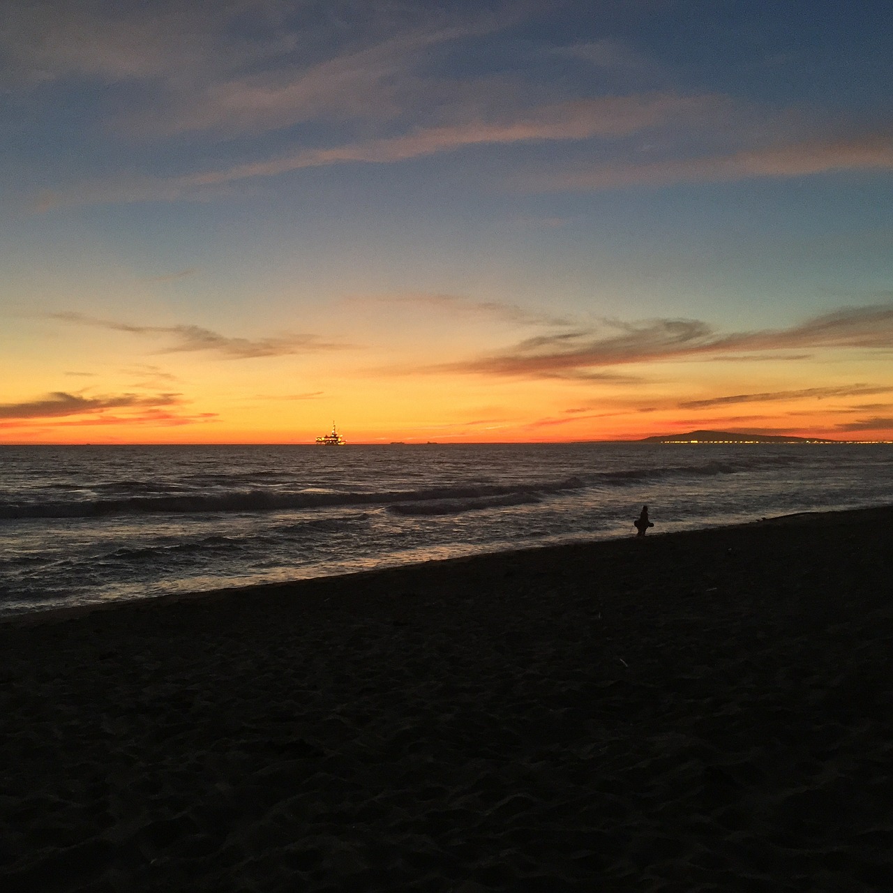 sunset ocean oil rig free photo