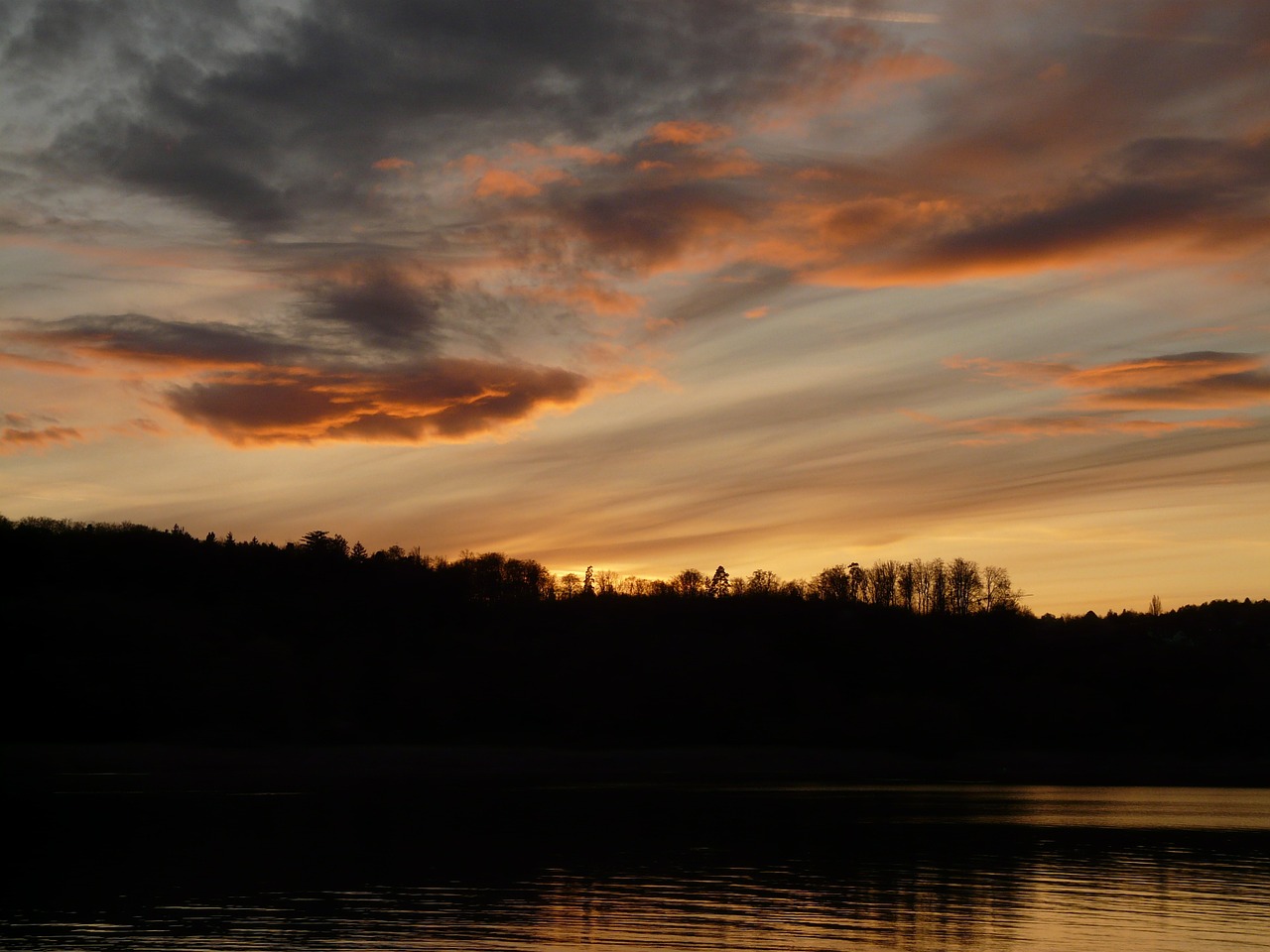 sunset lake idyll free photo