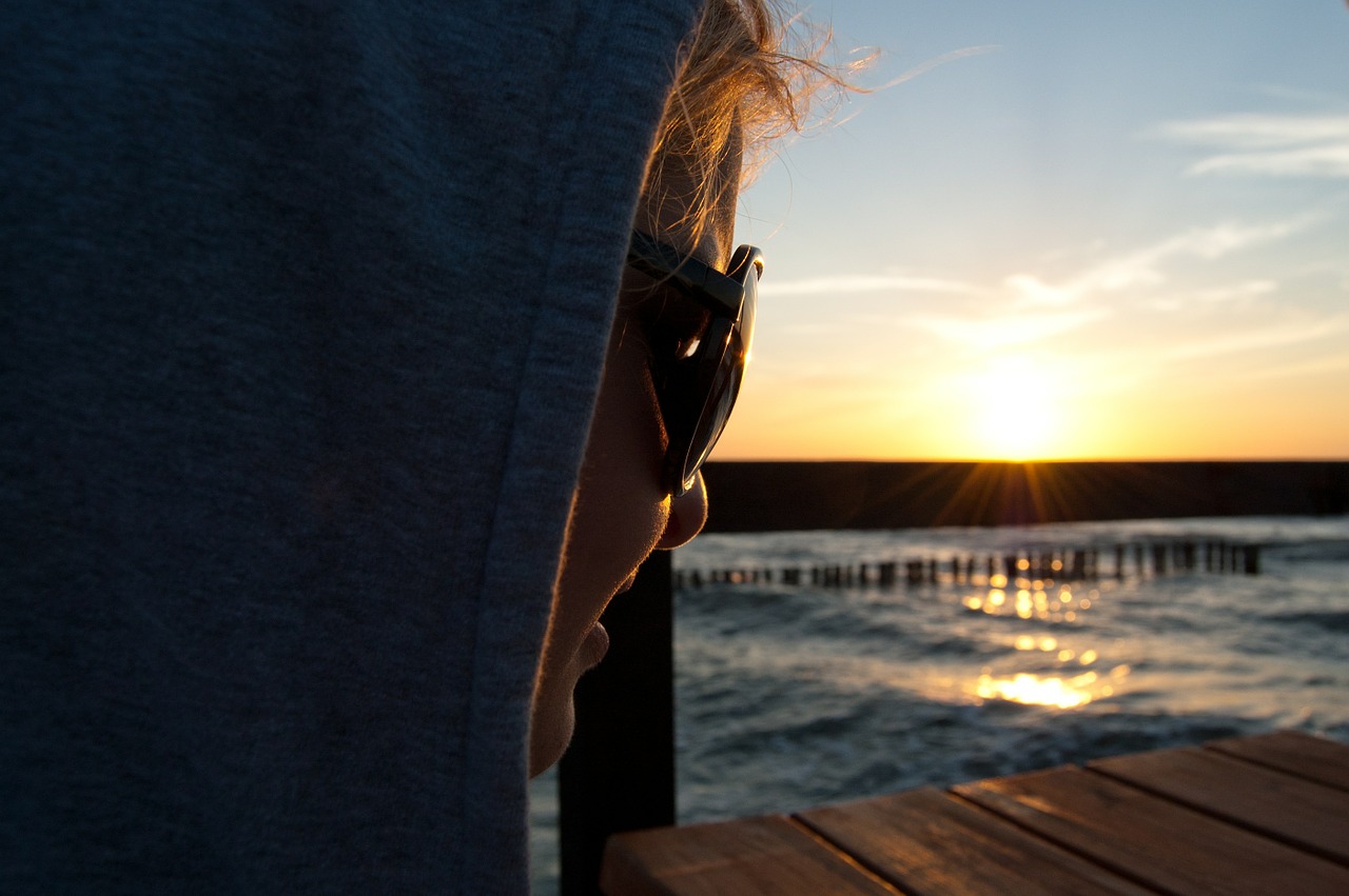 sunset girl sea free photo