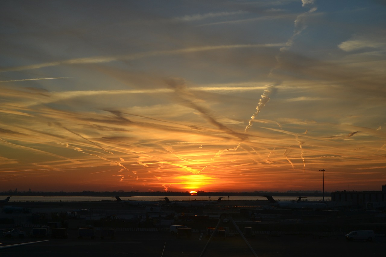 sunset airport travel free photo