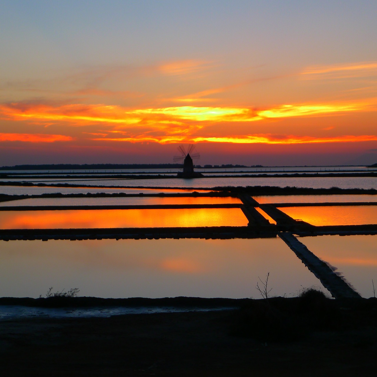 sunset saline marsala free photo