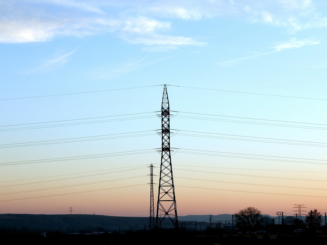 sunset electricity electrical tower free photo